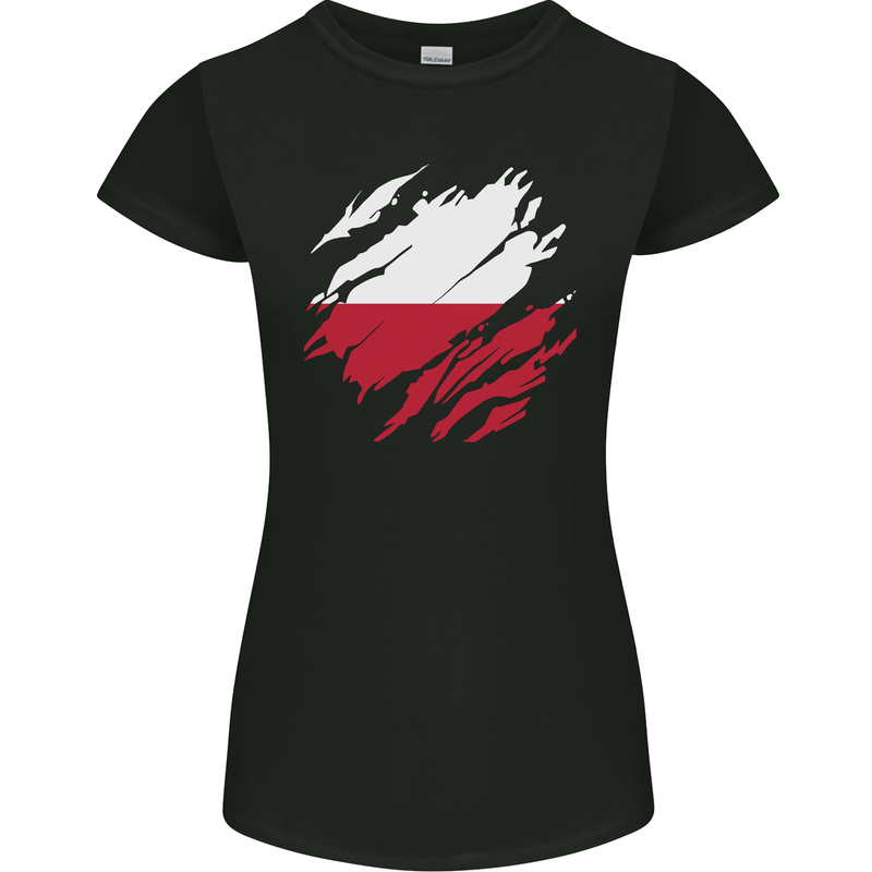 Torn Poland Flag Polish Day Football Womens Petite Cut T-Shirt Black