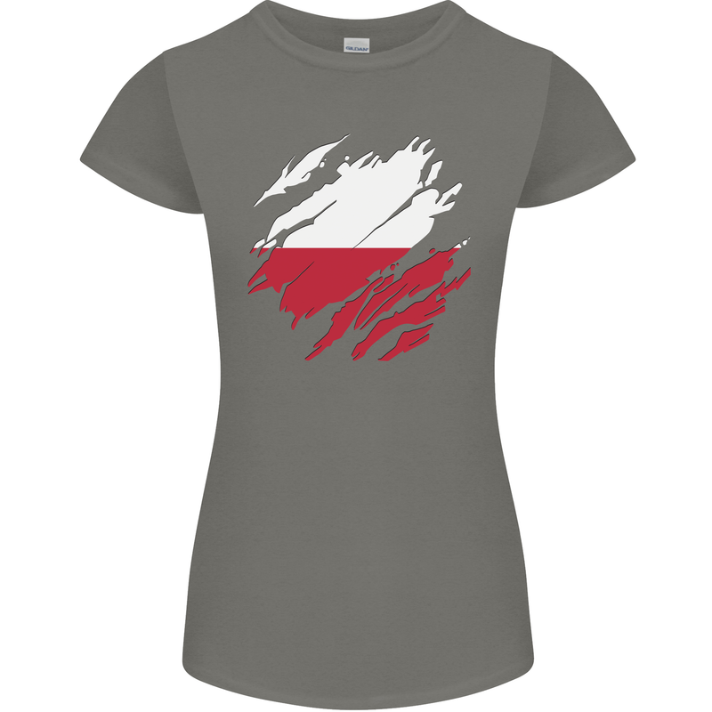 Torn Poland Flag Polish Day Football Womens Petite Cut T-Shirt Charcoal