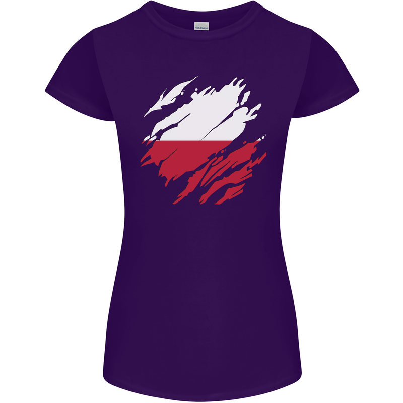 Torn Poland Flag Polish Day Football Womens Petite Cut T-Shirt Purple