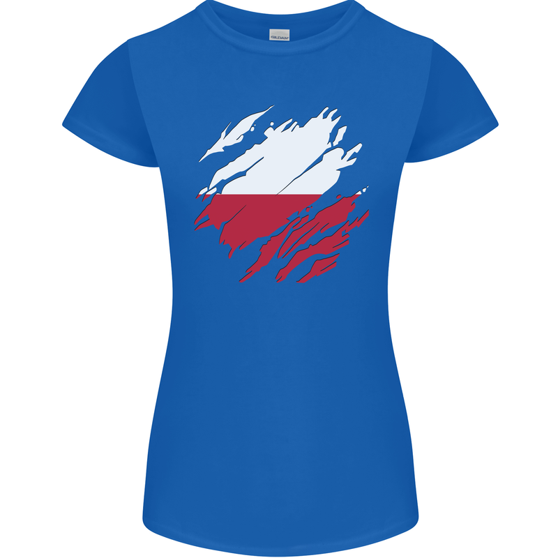 Torn Poland Flag Polish Day Football Womens Petite Cut T-Shirt Royal Blue