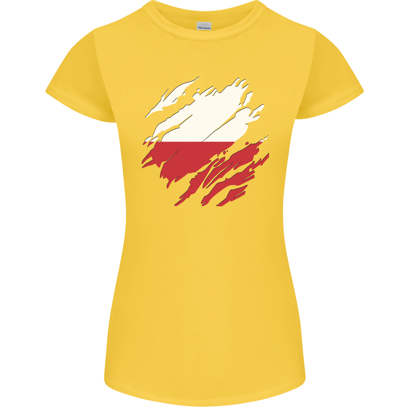 Torn Poland Flag Polish Day Football Womens Petite Cut T-Shirt Yellow