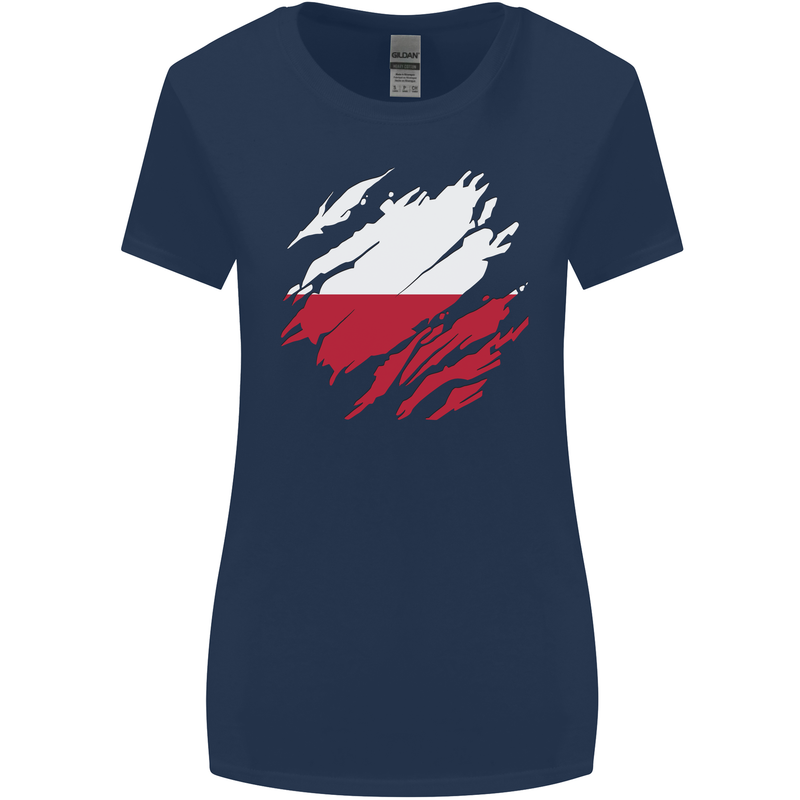 Torn Poland Flag Polish Day Football Womens Wider Cut T-Shirt Navy Blue