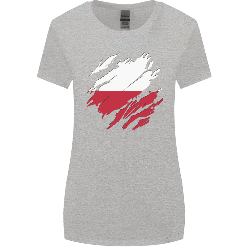 Torn Poland Flag Polish Day Football Womens Wider Cut T-Shirt Sports Grey