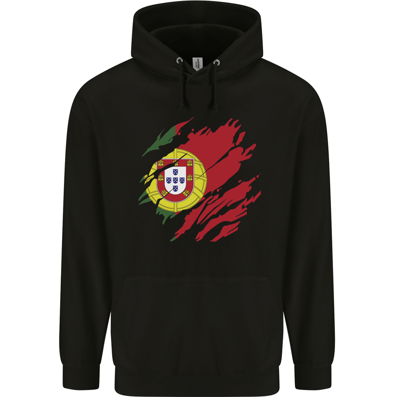 Torn Portugal Flag Portugese Day Football Childrens Kids Hoodie Black