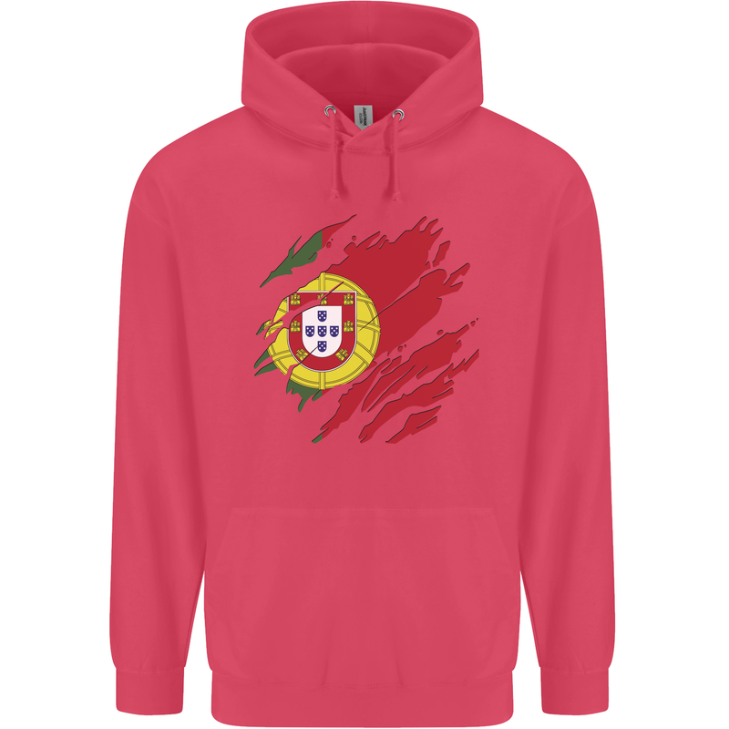 Torn Portugal Flag Portugese Day Football Childrens Kids Hoodie Heliconia