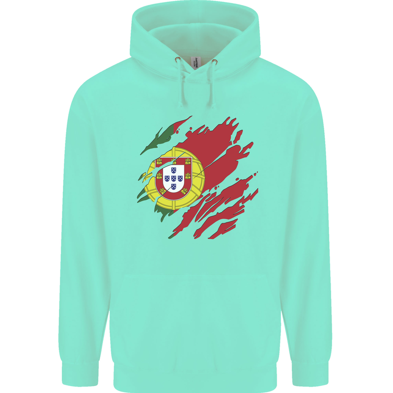 Torn Portugal Flag Portugese Day Football Childrens Kids Hoodie Peppermint