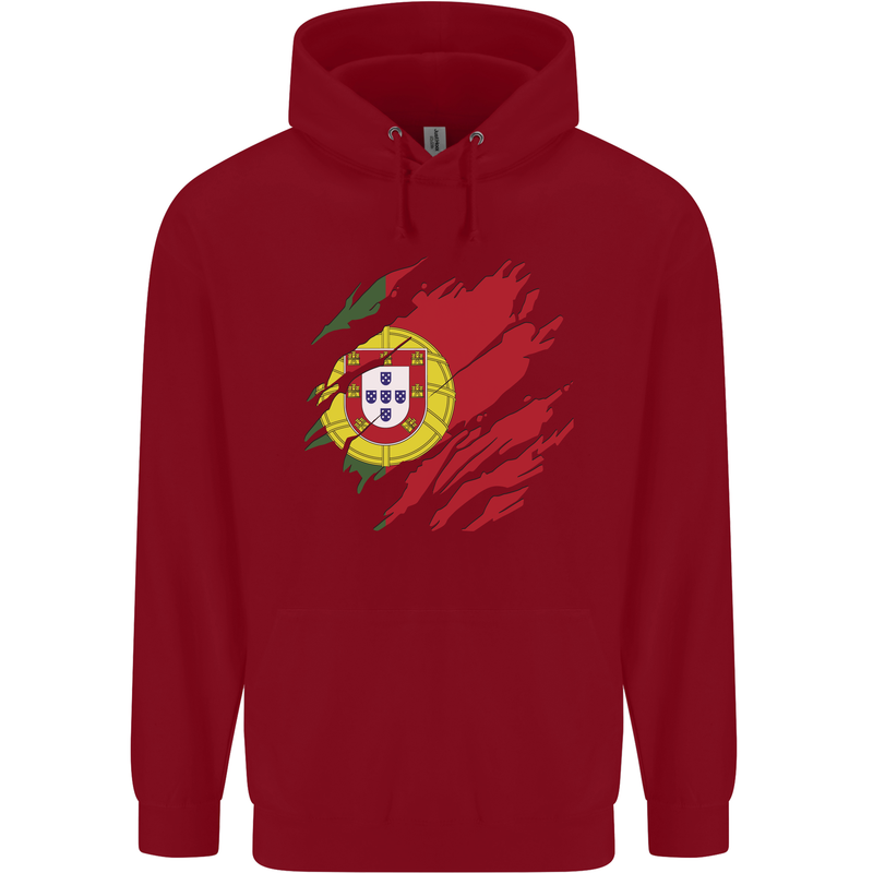 Torn Portugal Flag Portugese Day Football Childrens Kids Hoodie Red