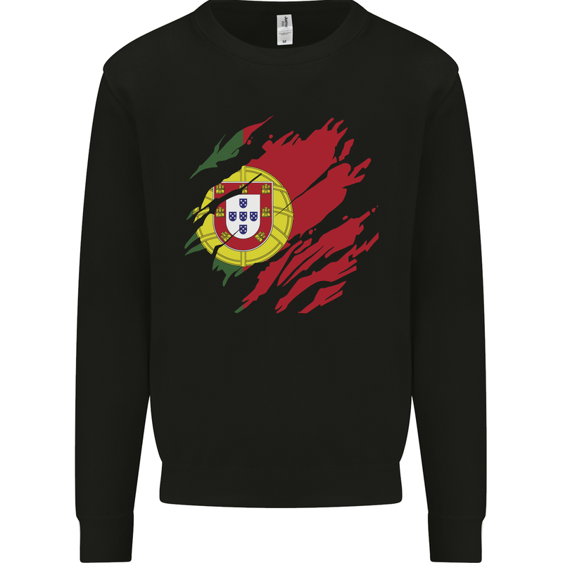 Torn Portugal Flag Portugese Day Football Kids Sweatshirt Jumper Black
