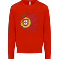 Torn Portugal Flag Portugese Day Football Kids Sweatshirt Jumper Bright Red