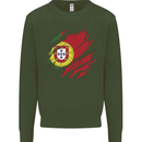 Torn Portugal Flag Portugese Day Football Kids Sweatshirt Jumper Forest Green
