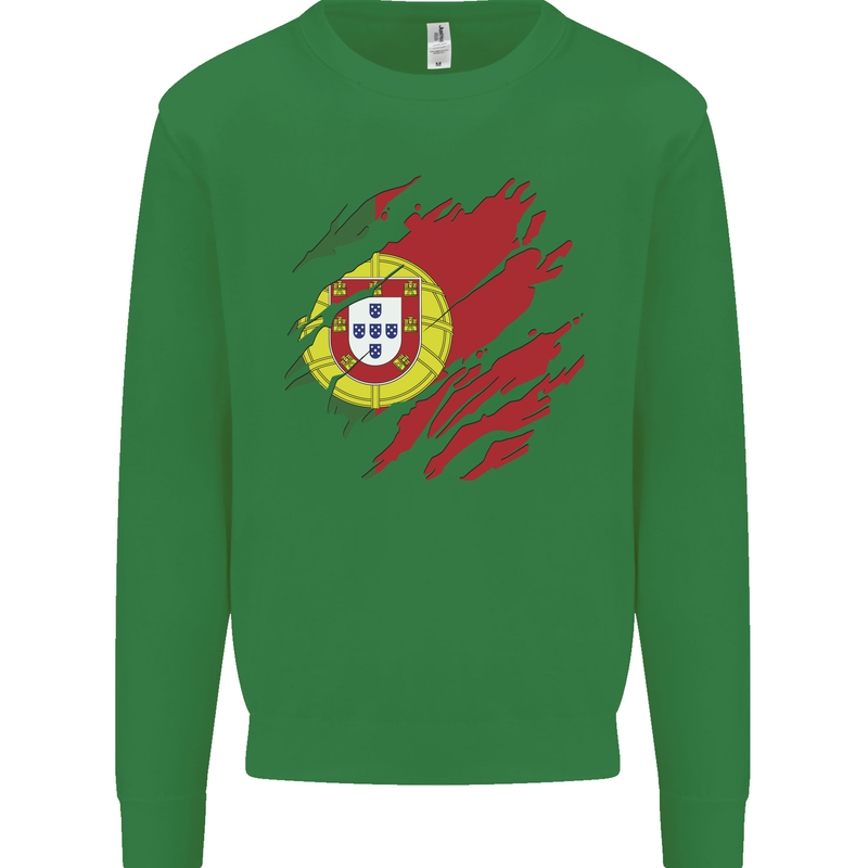 Torn Portugal Flag Portugese Day Football Kids Sweatshirt Jumper Irish Green