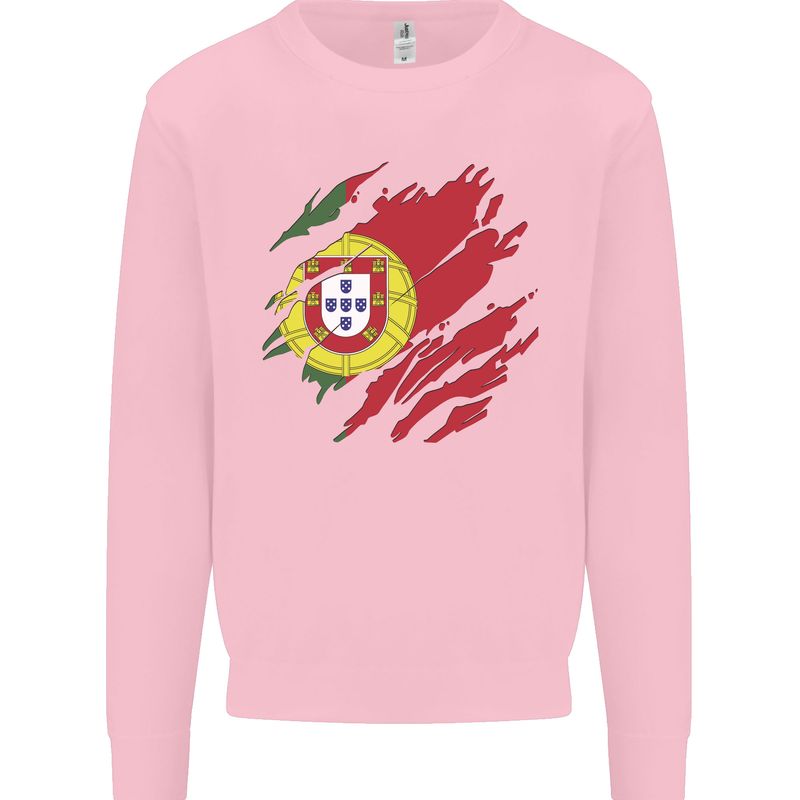 Torn Portugal Flag Portugese Day Football Kids Sweatshirt Jumper Light Pink