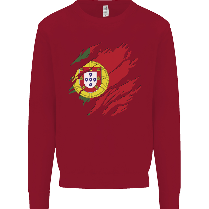 Torn Portugal Flag Portugese Day Football Kids Sweatshirt Jumper Red