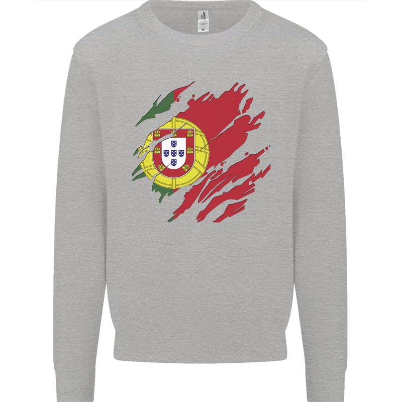 Torn Portugal Flag Portugese Day Football Kids Sweatshirt Jumper Sports Grey
