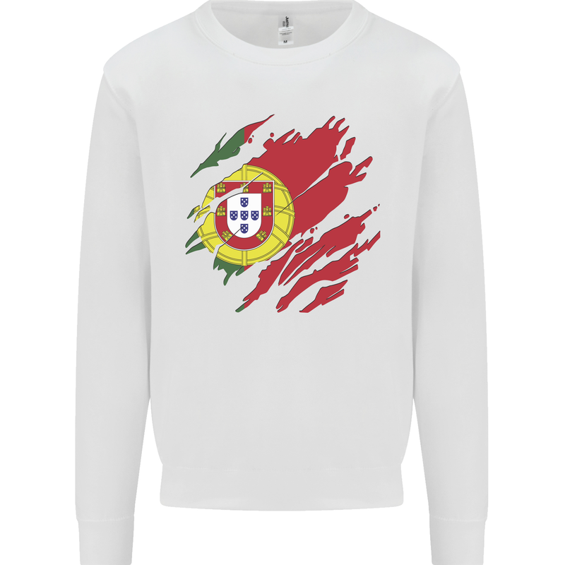 Torn Portugal Flag Portugese Day Football Kids Sweatshirt Jumper White