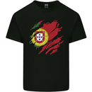 Torn Portugal Flag Portugese Day Football Kids T-Shirt Childrens Black