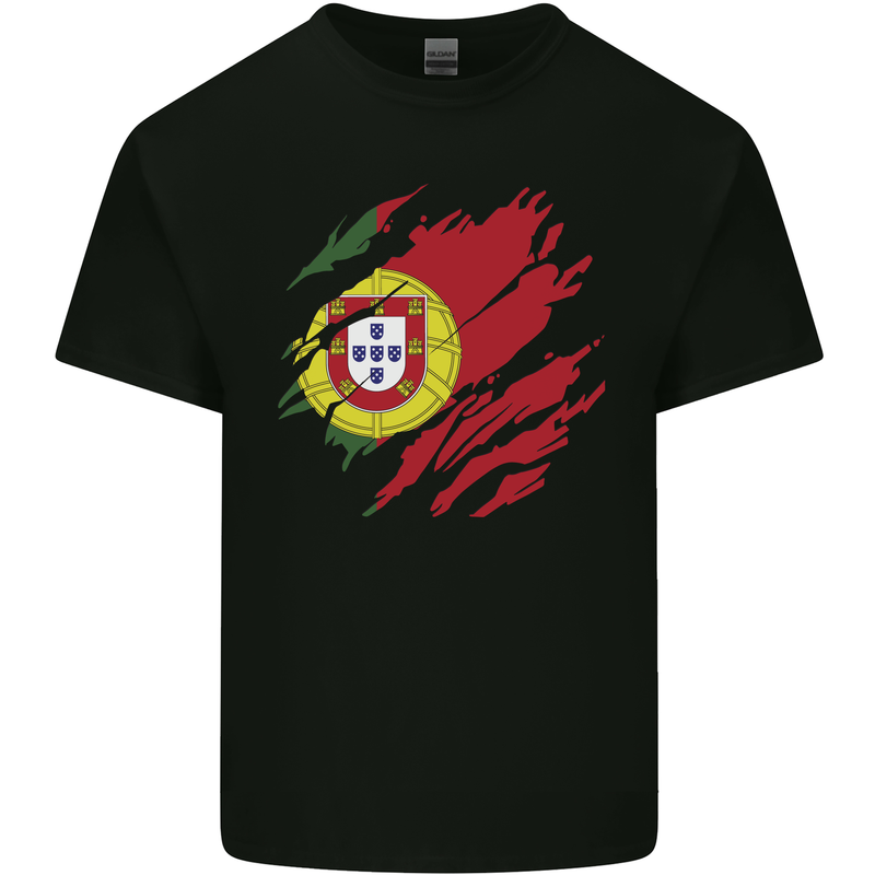 Torn Portugal Flag Portugese Day Football Kids T-Shirt Childrens Black