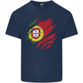 Torn Portugal Flag Portugese Day Football Kids T-Shirt Childrens Navy Blue