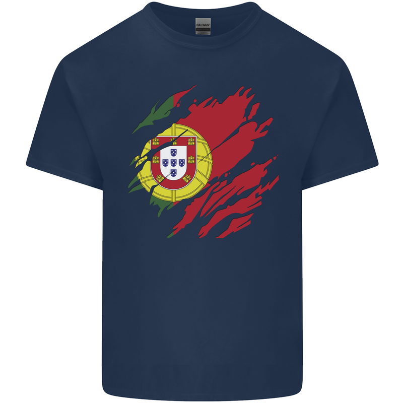 Torn Portugal Flag Portugese Day Football Kids T-Shirt Childrens Navy Blue