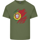 Torn Portugal Flag Portugese Day Football Mens Cotton T-Shirt Tee Top Military Green