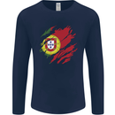Torn Portugal Flag Portugese Day Football Mens Long Sleeve T-Shirt Navy Blue