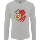Torn Portugal Flag Portugese Day Football Mens Long Sleeve T-Shirt Sports Grey