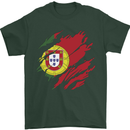 Torn Portugal Flag Portugese Day Football Mens T-Shirt 100% Cotton Forest Green
