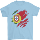Torn Portugal Flag Portugese Day Football Mens T-Shirt 100% Cotton Light Blue