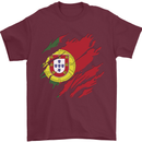 Torn Portugal Flag Portugese Day Football Mens T-Shirt 100% Cotton Maroon