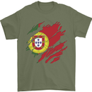 Torn Portugal Flag Portugese Day Football Mens T-Shirt 100% Cotton Military Green
