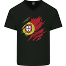 Torn Portugal Flag Portugese Day Football Mens V-Neck Cotton T-Shirt Black
