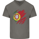 Torn Portugal Flag Portugese Day Football Mens V-Neck Cotton T-Shirt Charcoal