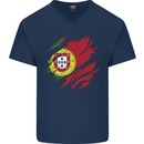Torn Portugal Flag Portugese Day Football Mens V-Neck Cotton T-Shirt Navy Blue