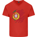 Torn Portugal Flag Portugese Day Football Mens V-Neck Cotton T-Shirt Red
