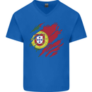 Torn Portugal Flag Portugese Day Football Mens V-Neck Cotton T-Shirt Royal Blue