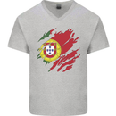 Torn Portugal Flag Portugese Day Football Mens V-Neck Cotton T-Shirt Sports Grey