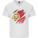 Torn Portugal Flag Portugese Day Football Mens V-Neck Cotton T-Shirt White