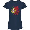 Torn Portugal Flag Portugese Day Football Womens Petite Cut T-Shirt Navy Blue