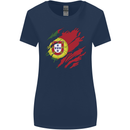 Torn Portugal Flag Portugese Day Football Womens Wider Cut T-Shirt Navy Blue