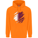 Torn Qatar Flag Qatari Day Football Childrens Kids Hoodie Orange