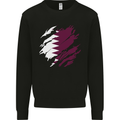 Torn Qatar Flag Qatari Day Football Kids Sweatshirt Jumper Black