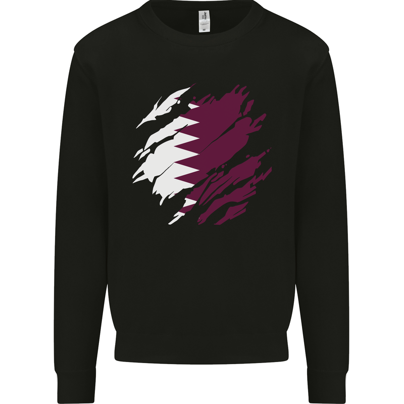 Torn Qatar Flag Qatari Day Football Kids Sweatshirt Jumper Black