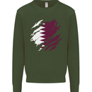 Torn Qatar Flag Qatari Day Football Kids Sweatshirt Jumper Forest Green