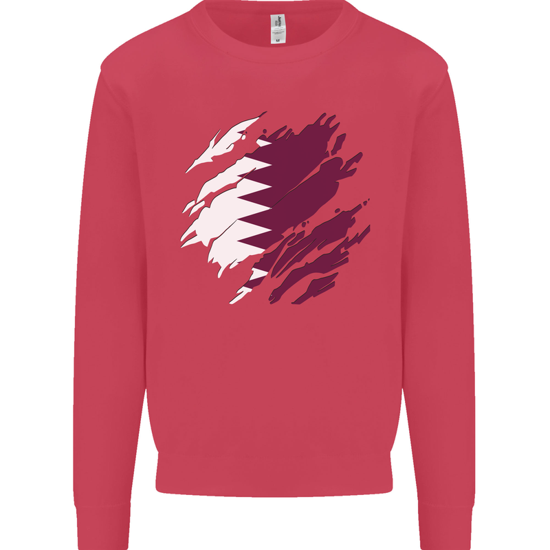 Torn Qatar Flag Qatari Day Football Kids Sweatshirt Jumper Heliconia
