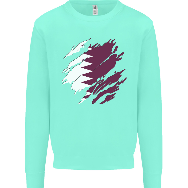 Torn Qatar Flag Qatari Day Football Kids Sweatshirt Jumper Peppermint