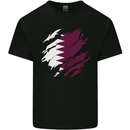 Torn Qatar Flag Qatari Day Football Kids T-Shirt Childrens Black