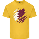 Torn Qatar Flag Qatari Day Football Kids T-Shirt Childrens Yellow