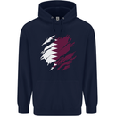 Torn Qatar Flag Qatari Day Football Mens 80% Cotton Hoodie Navy Blue