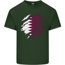 Torn Qatar Flag Qatari Day Football Mens Cotton T-Shirt Tee Top Forest Green