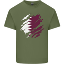 Torn Qatar Flag Qatari Day Football Mens Cotton T-Shirt Tee Top Military Green